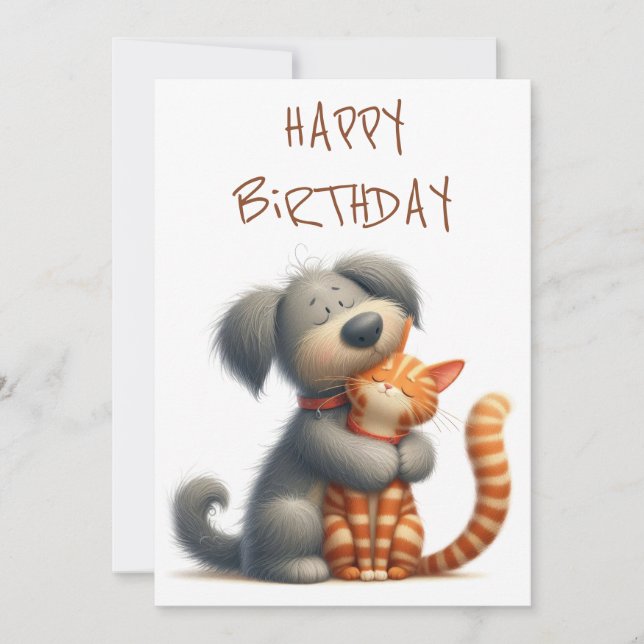 Cartes Pour Fêtes Annuelles Amitié ironique du chien et du chat (Devant)