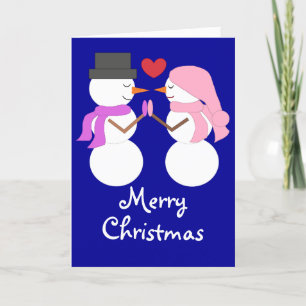 Cartes Pour Fêtes Annuelles Amour & Bonshommes de neige : couverture bleu fonc