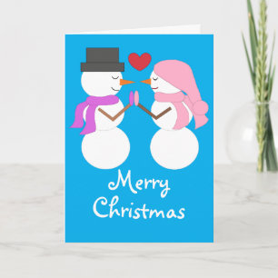 Cartes Pour Fêtes Annuelles Amour & Bonshommes de neige : Fond bleu-vert