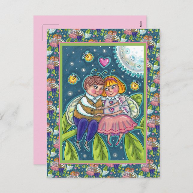 CARTES POUR FÊTES ANNUELLES AMOUR BUGS, FLIX & PLEINE LUNE, CUTE VALENTINE (Devant / Derrière)