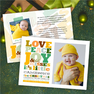 Cartes Pour Fêtes Annuelles Amour Coloré Paix Joie Et Bébé Baisers Lettres