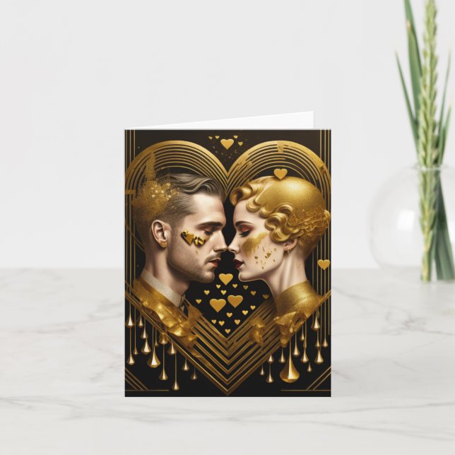Cartes Pour Fêtes Annuelles Amour couple Art déco (Devant)