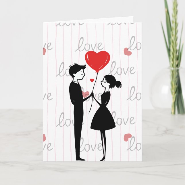 Cartes Pour Fêtes Annuelles Amour de couple mignon ballon Saint-Valentin plié  (Devant)