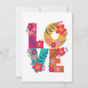 Cartes Pour Fêtes Annuelles Amour de mot coloré décoré de fleurs