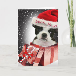 Cartes Pour Fêtes Annuelles Amour de pattes de Boston Terrier Père Noël que