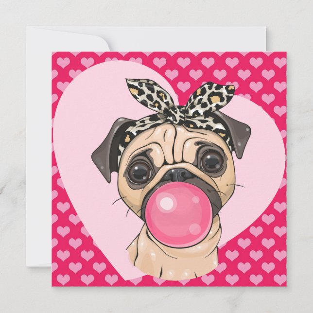 Cartes Pour Fêtes Annuelles Amour de Pug (Devant)