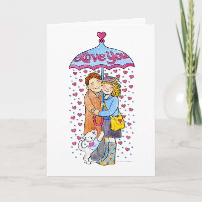 Cartes Pour Fêtes Annuelles Amour de Valentine vous parapluie avec pleuvoir (Devant)