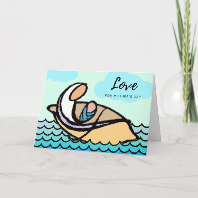 Cartes Pour Fêtes Annuelles Amour Fête des Mères Enfant dans un bateau (Devant)