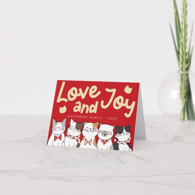 Cartes Pour Fêtes Annuelles Amour & Joie Moderne Drôles Chats Mignons qui chan (Devant)