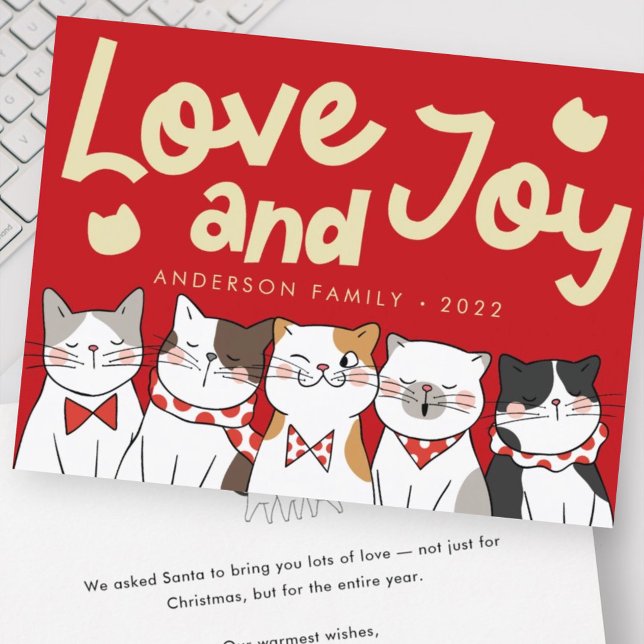 Cartes Pour Fêtes Annuelles Amour & Joie Moderne Drôles de Chats Mignons qui c (Créateur téléchargé)