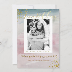 Cartes Pour Fêtes Annuelles Amour & Joie Nouvel An Glam Aquarelle Photo