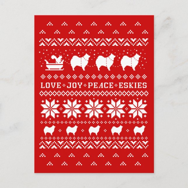 Cartes Pour Fêtes Annuelles Amour Joie Paix Eskies Chiens mignons Noël (Devant)