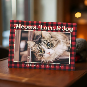 Cartes Pour Fêtes Annuelles Amour & Joie Plaid Moderne Drôle de Photo de Chat 