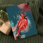 Cartes Pour Fêtes Annuelles Amour Joy & Paix Cardinal Rouge Aquarelle Jade<br><div class="desc">Notre carte de Noël esprit cardinal incarne la chaleur, la vie et l'énergie inspirées par la nature. Les touches de pinceau et de stylo sont combinées à notre oeuvre artistique stylisée d'oiseaux cardinaux rouges. Évoquant le sentiment d'amour, de joie et de paix. Les teintes saturées de rouge pourpre, de rougeur,...</div>