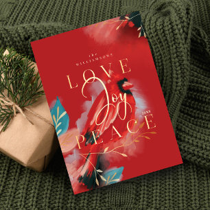 Cartes Pour Fêtes Annuelles Amour Joy & Paix Rouge Cardinal Aquarelle Rouge