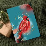 Cartes Pour Fêtes Annuelles Amour Joy & Paix Rouge Cardinal Aquarelle Turquois<br><div class="desc">Notre carte de Noël esprit cardinal incarne la chaleur, la vie et l'énergie inspirées par la nature. Les touches de pinceau et de stylo sont combinées à notre oeuvre artistique stylisée d'oiseaux cardinaux rouges. Évoquant le sentiment d'amour, de joie et de paix. Les teintes saturées de rouge pourpre, de rougeur,...</div>