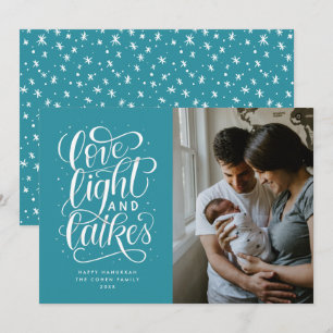 Cartes Pour Fêtes Annuelles Amour, Lumière et Latkes sur une photo de Hanukkah