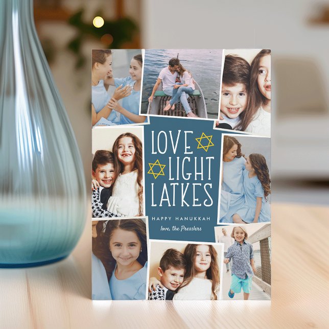 Cartes Pour Fêtes Annuelles Amour, Lumière & Latkes | Hanoukka Photo Collage (Créateur téléchargé)