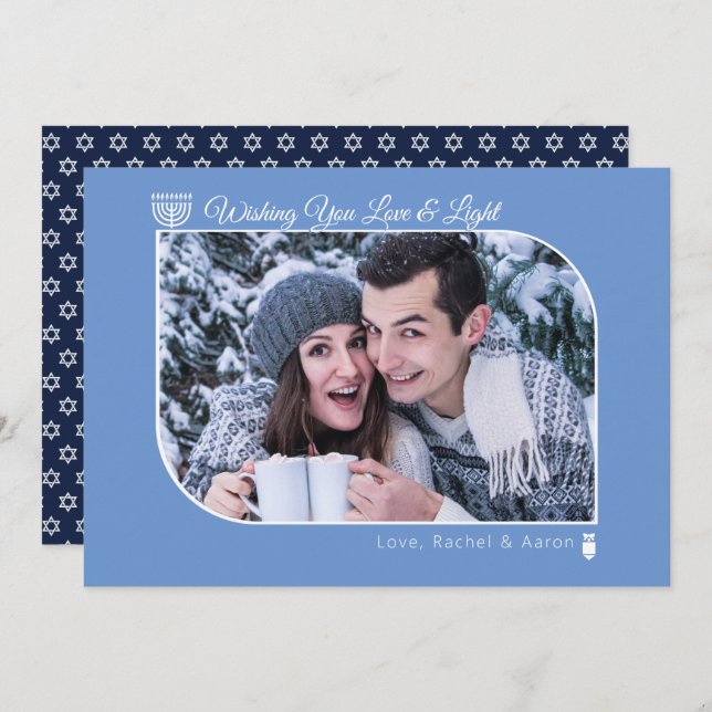 Cartes Pour Fêtes Annuelles Amour Moderne & Lumière Hanoukka Voeux Photo Holid (Devant / Derrière)
