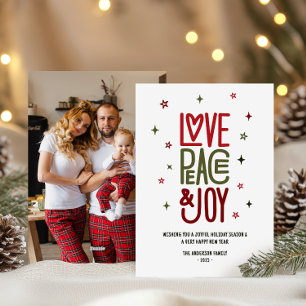 Cartes Pour Fêtes Annuelles Amour Moderne Paix & Joie Photo Noël /