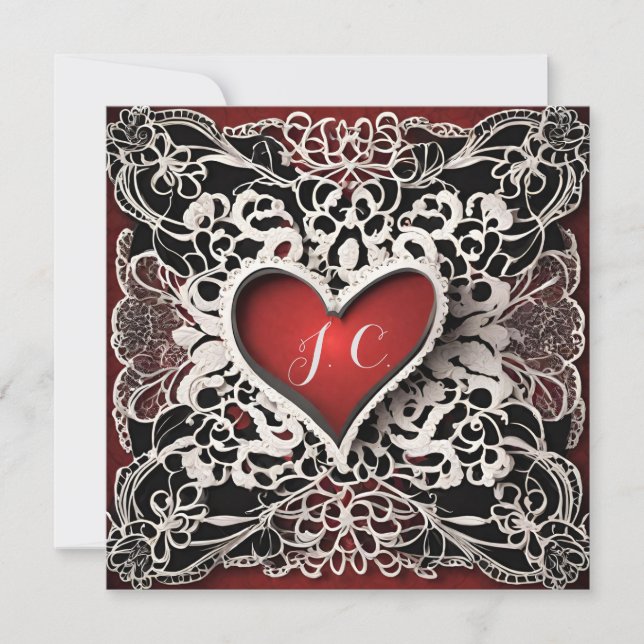 Cartes Pour Fêtes Annuelles Amour moderne Red Heart Lace (Devant)