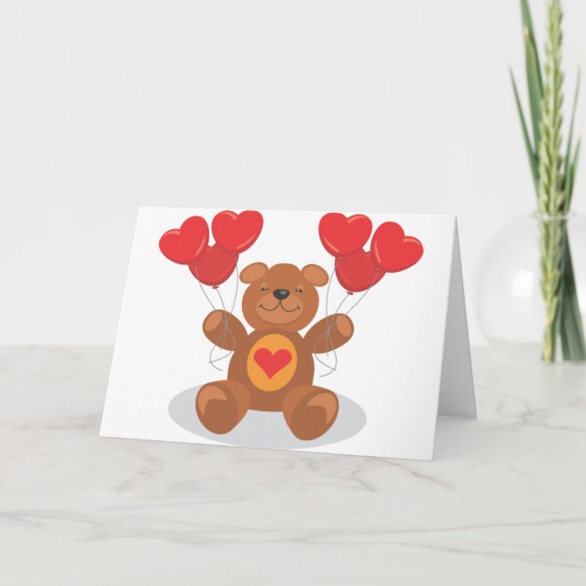 Cartes Pour Fêtes Annuelles Amour Ours Saint Valentin Coeurs d'animaux farcis (Devant)