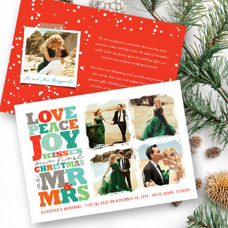 Cartes Pour Fêtes Annuelles Amour Paix Joie Baisers M. & Mme 1er Noël Photo