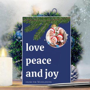 Cartes Pour Fêtes Annuelles Amour Paix Joie Noël Photo de famille Bleu marine