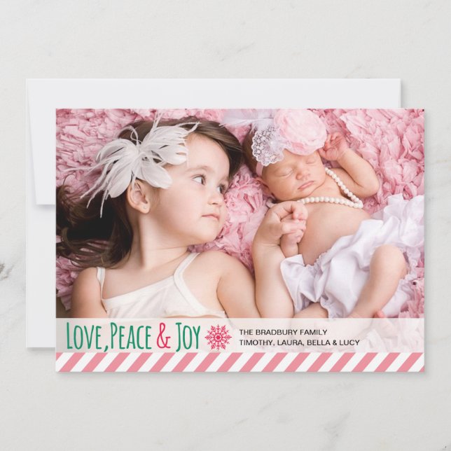 Cartes Pour Fêtes Annuelles Amour Paix Joie | Salutation photo de vacances (Devant)