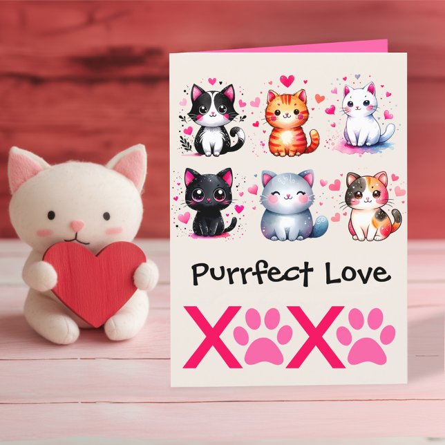 Cartes Pour Fêtes Annuelles Amour Purrfait Thème de Chat Mignon pour la Saint- (Créateur téléchargé)