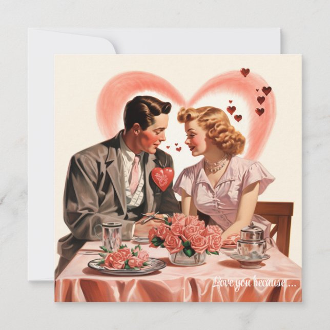 Cartes Pour Fêtes Annuelles Amour rétro couple coeur rouge Valentine (Devant)