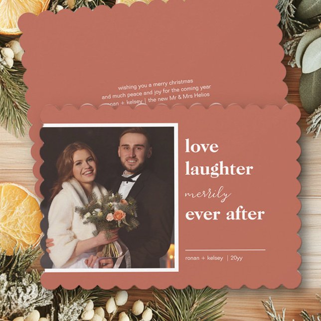 Cartes Pour Fêtes Annuelles Amour Rire Merveilleusement Jamais Après Mariage P (Merrily Ever After Christmas Photo Card by Darling & May)