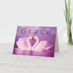 Cartes Pour Fêtes Annuelles Amour romantique Grace Swans violet rose personnal