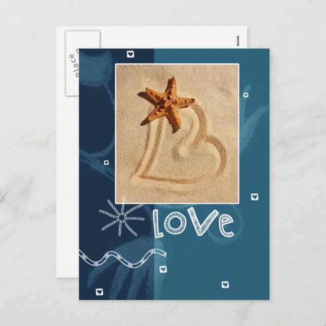 Cartes Pour Fêtes Annuelles Amour. Thème plage Saint Valentin (Devant / Derrière)