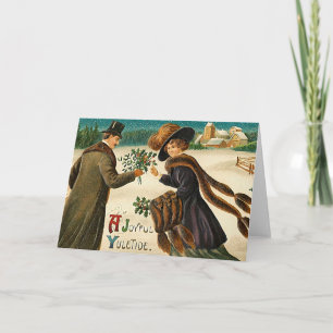 Cartes Pour Fêtes Annuelles Amour -Une joyeuse yuletide -carte de Noël vintage
