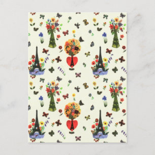 Cartes Pour Fêtes Annuelles Amour Vintage Floral Paris Tour Eiffel Papillon