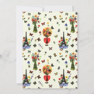 Cartes Pour Fêtes Annuelles Amour Vintage Floral Paris Tour Eiffel Papillon