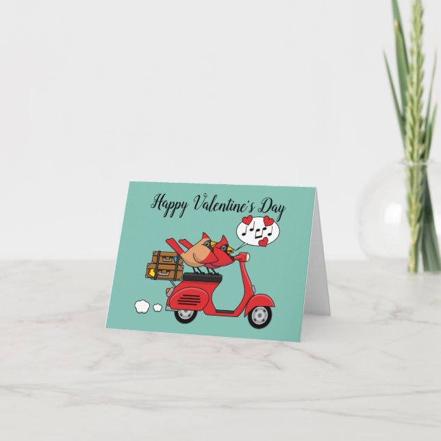 Cartes Pour Fêtes Annuelles Amoureux Cardinal Rouge sur Scooter (Devant)