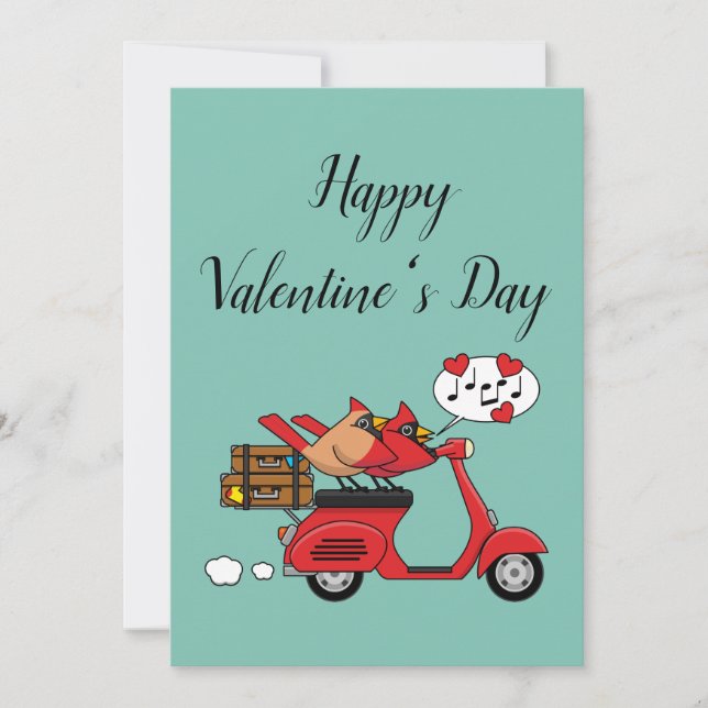 Cartes Pour Fêtes Annuelles Amoureux Cardinal Rouge sur Scooter (Devant)