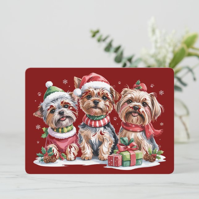 Cartes Pour Fêtes Annuelles Amoureux de chiens Yorkshire Terrier de Noël (Debout devant)