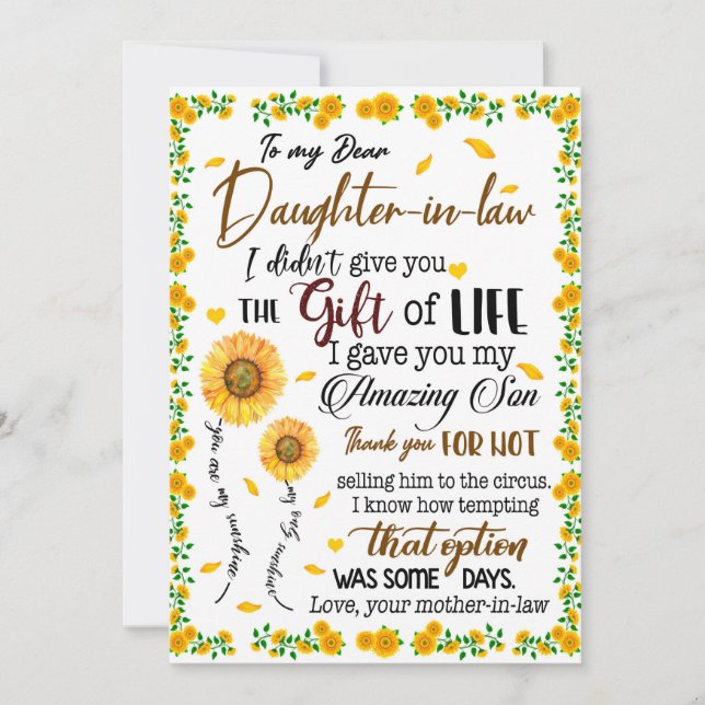 Cartes Pour Fêtes Annuelles Amoureux de la fille | À ma belle-fille (Devant)