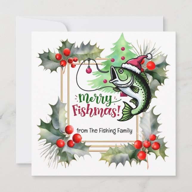 Cartes Pour Fêtes Annuelles Amoureux de la pêche thème de Noël (Devant)