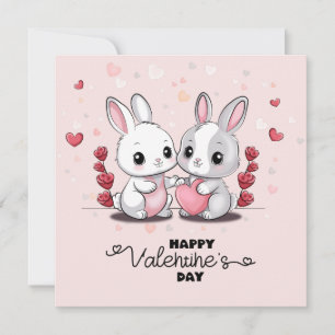 Cartes Pour Fêtes Annuelles Amoureux de Lapin de Dessin Animé Mignon Cœurs Sai