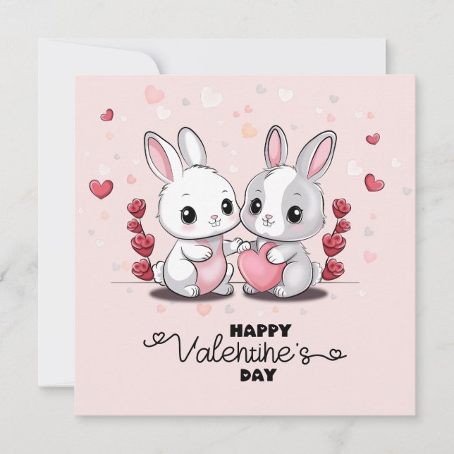 Cartes Pour Fêtes Annuelles Amoureux de Lapin de Dessin Animé Mignon pour la S (Devant)