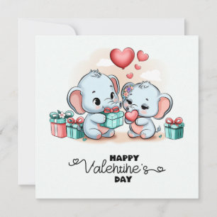 Cartes Pour Fêtes Annuelles Amoureux de l'éléphant de dessin animé mignon Cœur