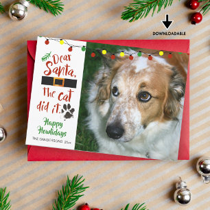 Cartes Pour Fêtes Annuelles Amoureux de les chiens, "Cher Père Noël, Le Chat L