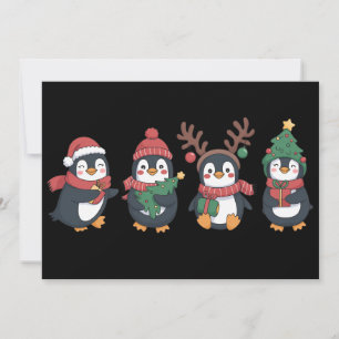 Cartes Pour Fêtes Annuelles Amoureux de manchots de Noël Animaux mignons Famil
