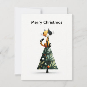Cartes Pour Fêtes Annuelles Amoureux des Animaux Mignon Drôle Chat Arbre de No