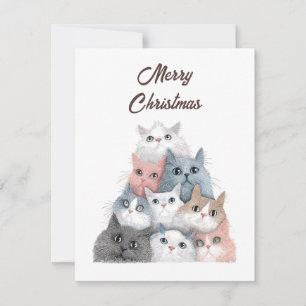 Cartes Pour Fêtes Annuelles Amoureux des Animaux Mignons Drôles Chats Sapin de