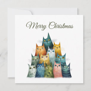 Cartes Pour Fêtes Annuelles Amoureux des Animaux Mignons Drôles Chats Sapin de